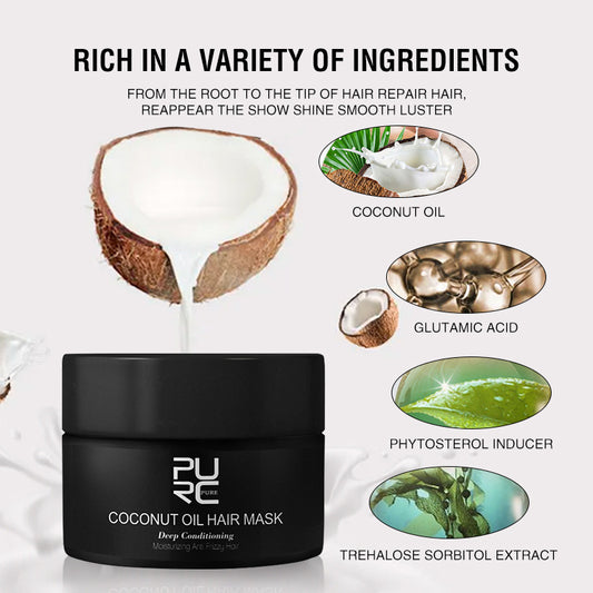 Coconut oil and other ingredients in the PURC hair mask